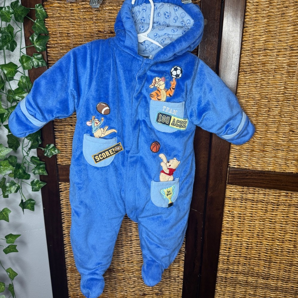 Disney Winnie the Pooh Tigger Sports Anow Suit Blue 6-9 Months Hooded Vintage